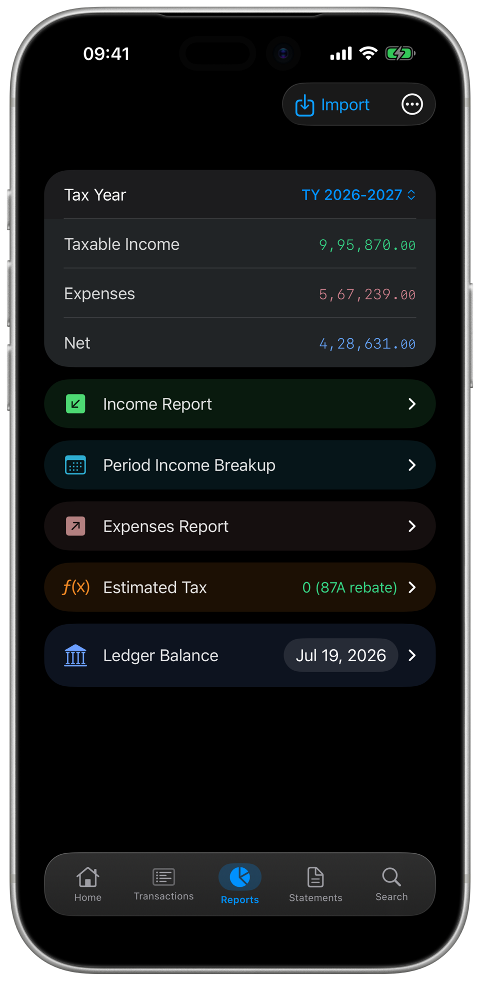 Estimated tax report