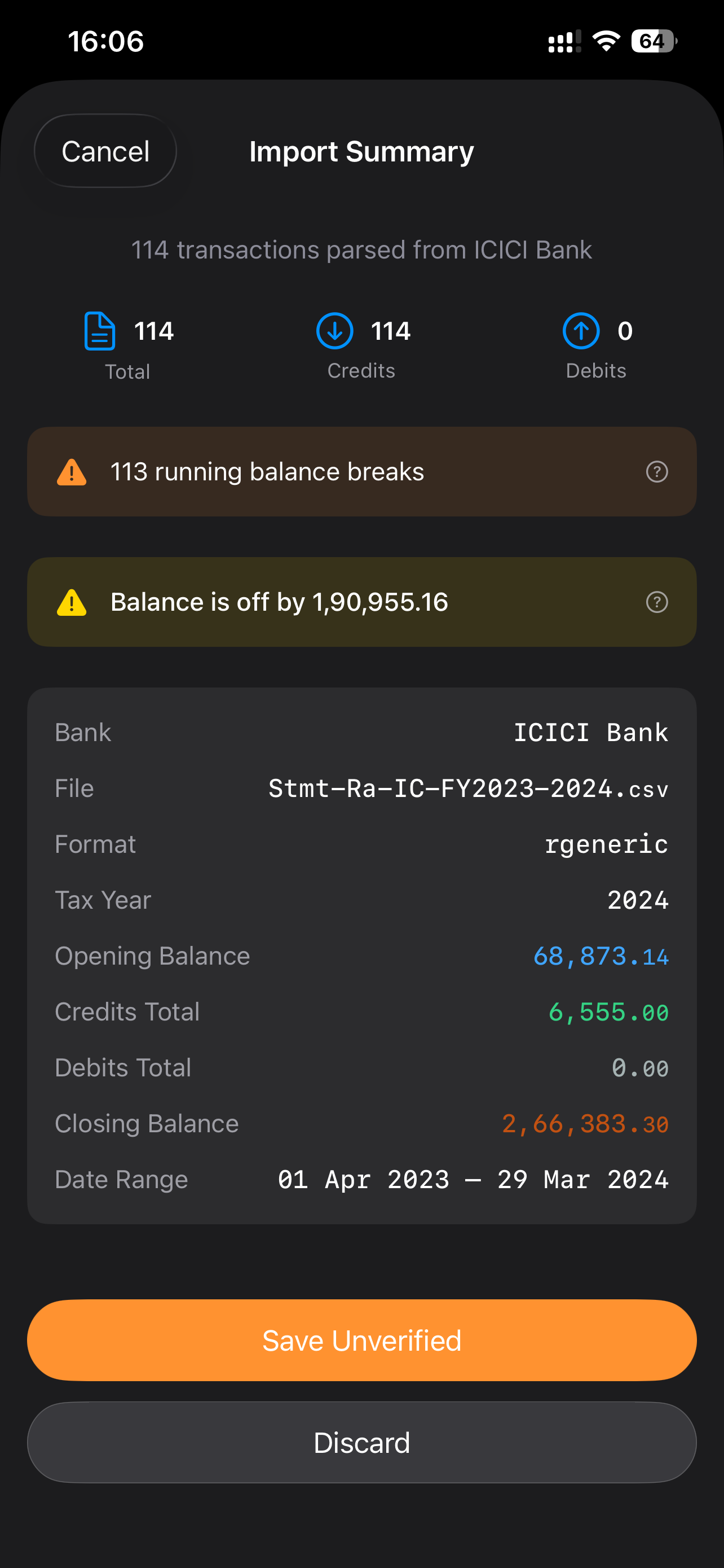 Import screenshot
