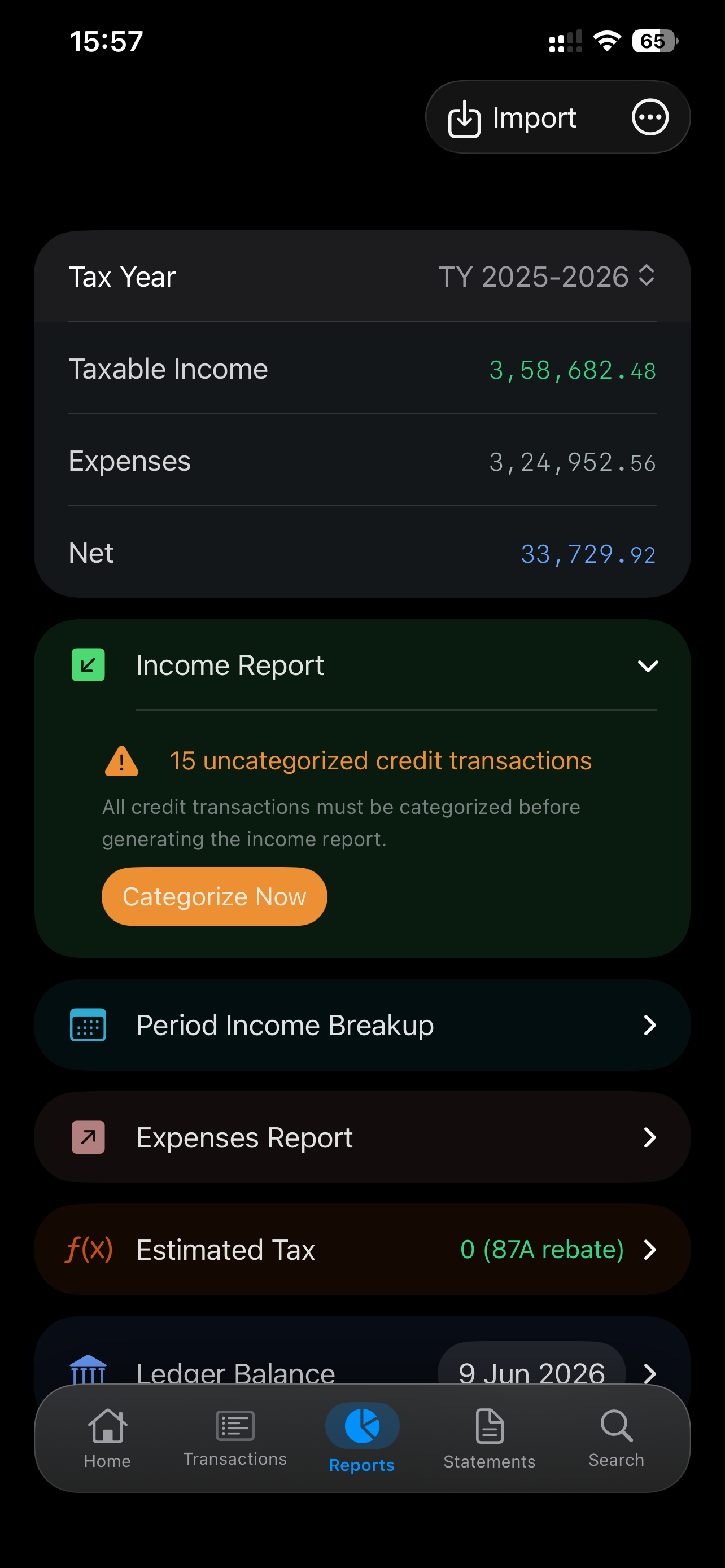 Tax Reports screenshot